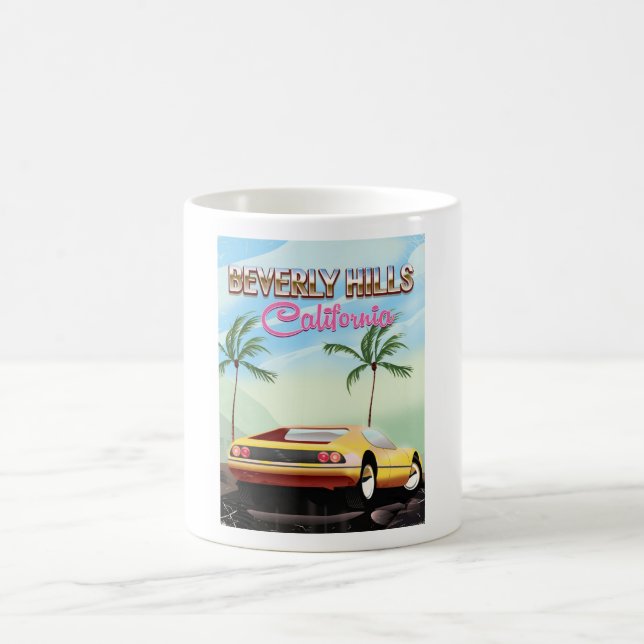 Caneca De Café Beverly Colinas California retro poster de viagens (Centro)