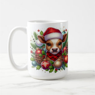 Caneca De Café Bezerro Chapéu de Papai Noel Arte de Animal de Faz