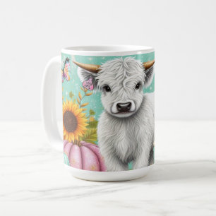 Caneca De Café Bezerro das Terras Altas entre Abóboras de Outono 