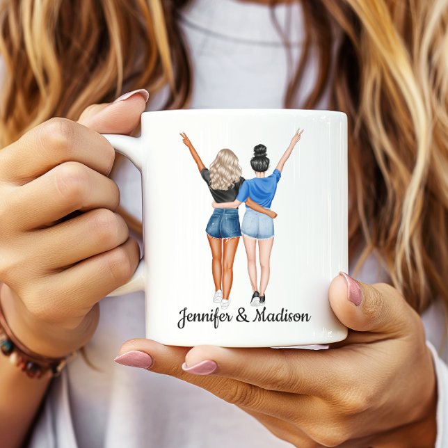 Caneca De Café BFF Besties de Melhores Amigos Nome Personalizado  (Criador carregado)