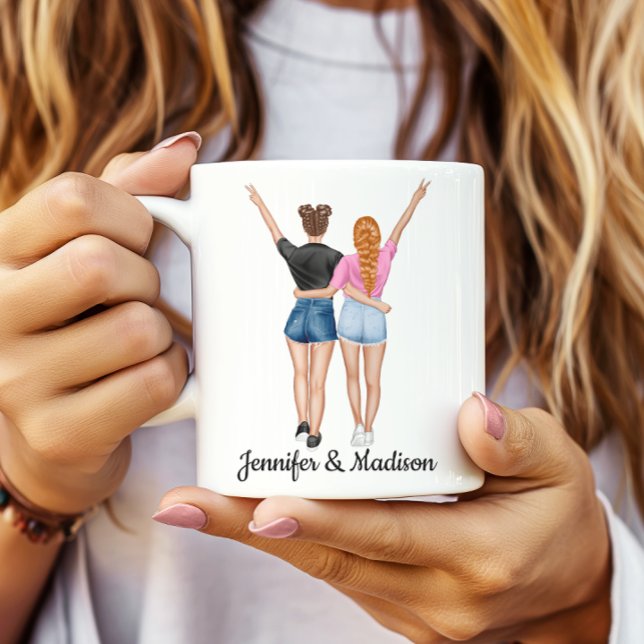 Caneca De Café BFF Besties de Melhores Amigos Nome Personalizado  (Criador carregado)