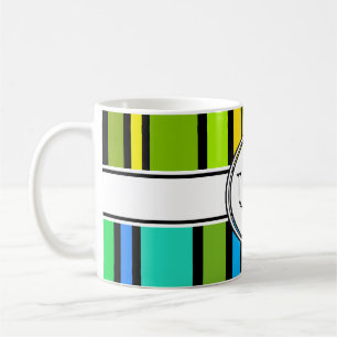 Caneca De Café BG Stripes Padrão colorido + texto e retorno.