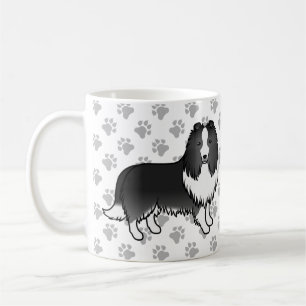 Caneca De Café Bi-Black Shetland Sheepdog Cartoon Dog & Paws