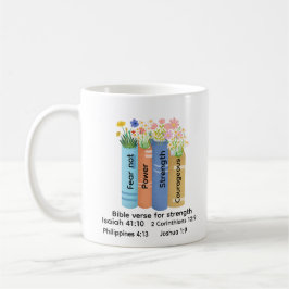 Caneca De Café Bible verse of strength , Floral Book Lover faith