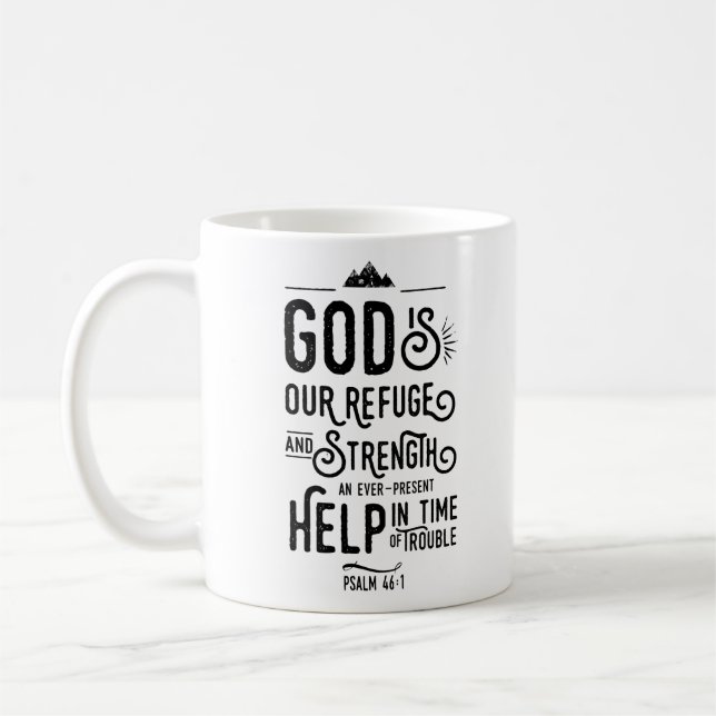 Caneca De Café Bíblia Cristã Verse Psalm 46:1 Deus é o nosso Refú (Esquerda)