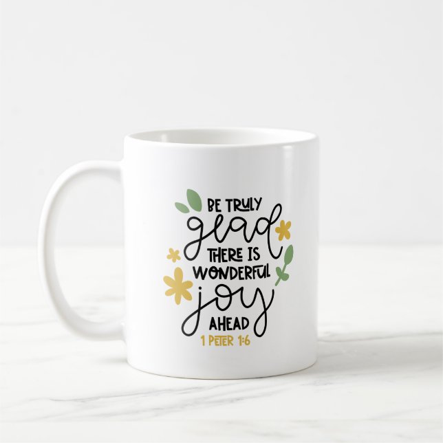 Caneca De Café Bíblia Cristã Verse Seja Verdadeiramente Feliz 1Pe (Esquerda)