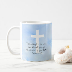 Caneca De Café Bíblia da Cruz Branca do Céu Azul Suave Verso Cris