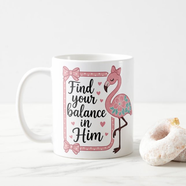 Caneca De Café Bíblia de fé religiosa cristã Verse Flamingo (Com Donut)