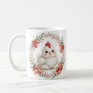 Caneca De Café Bíblia KJV Galinha Branca Morango Coroa Floral