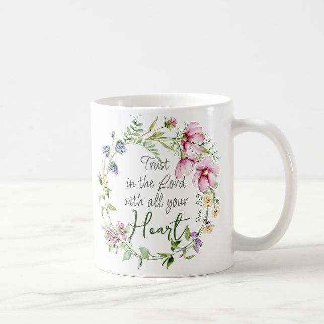 Caneca De Café Bíblia Verse Trust in the Lord with Botanical Them (Direita)