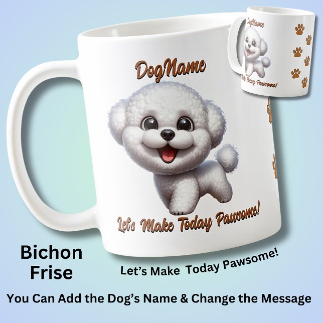 Caneca De Café Bichon Frise, adicione o nome do cão, altere o tex (Criador carregado)