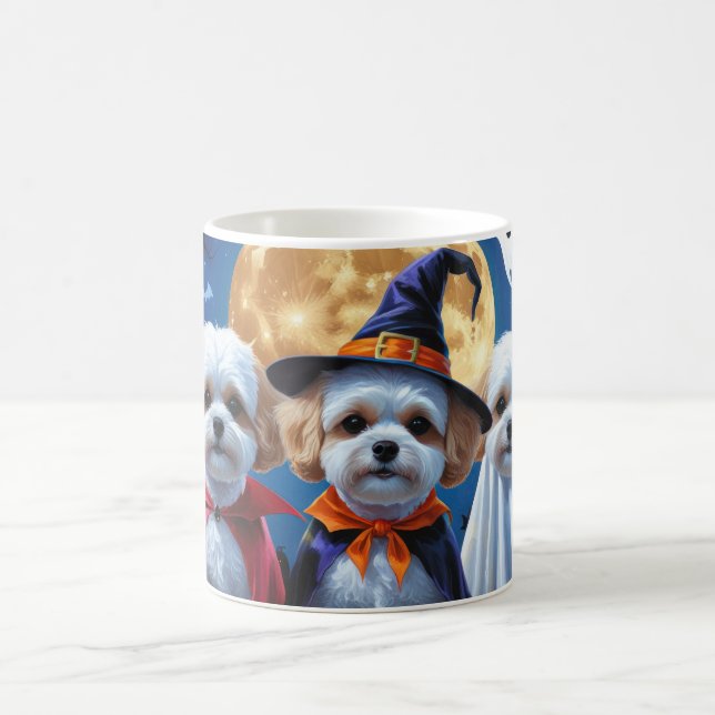 Caneca De Café Bichon Frise Cães Pumpkin Halloween Engraçado (Centro)