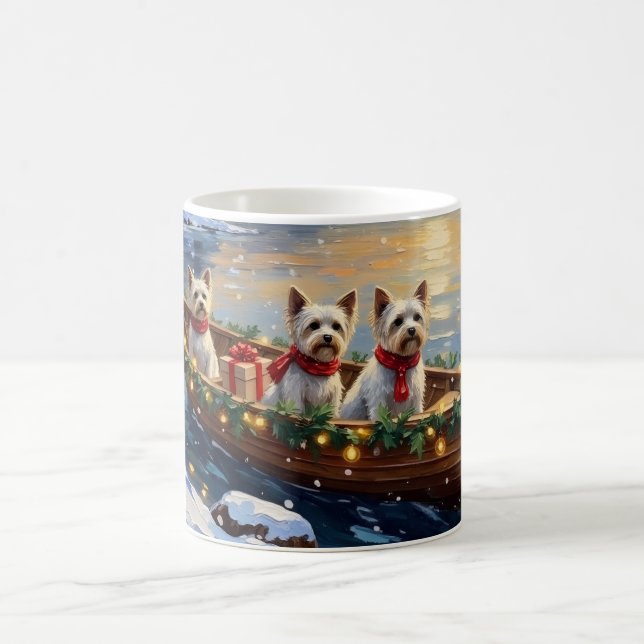 Caneca De Café Bichon Frise Christmas Boat Holiday (Centro)