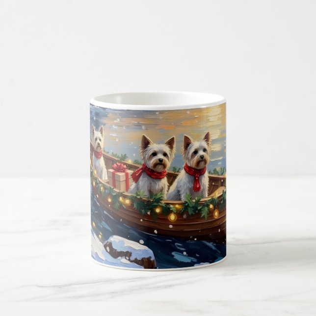 Caneca De Café Bichon Frise Christmas Boat Holiday (Centro)