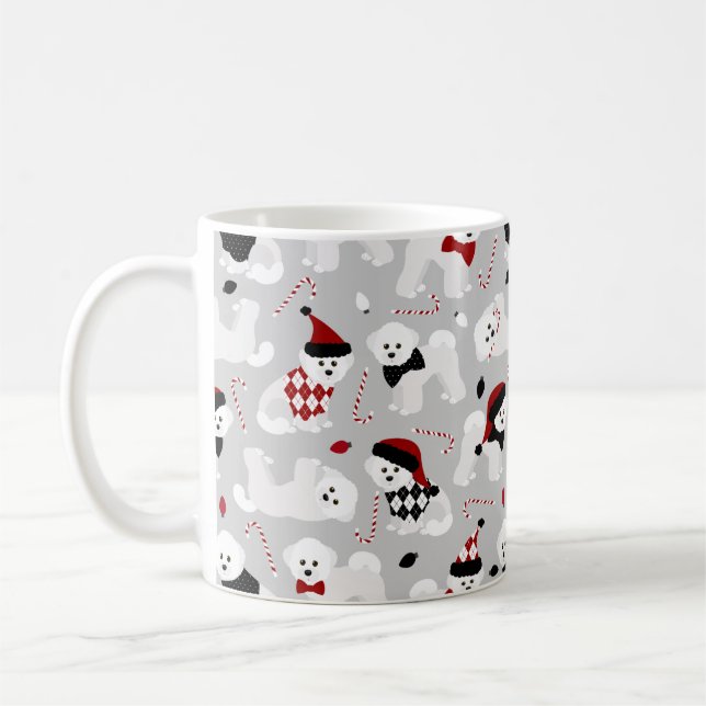 Caneca De Café Bichon Frise Cinza de Natal (Esquerda)