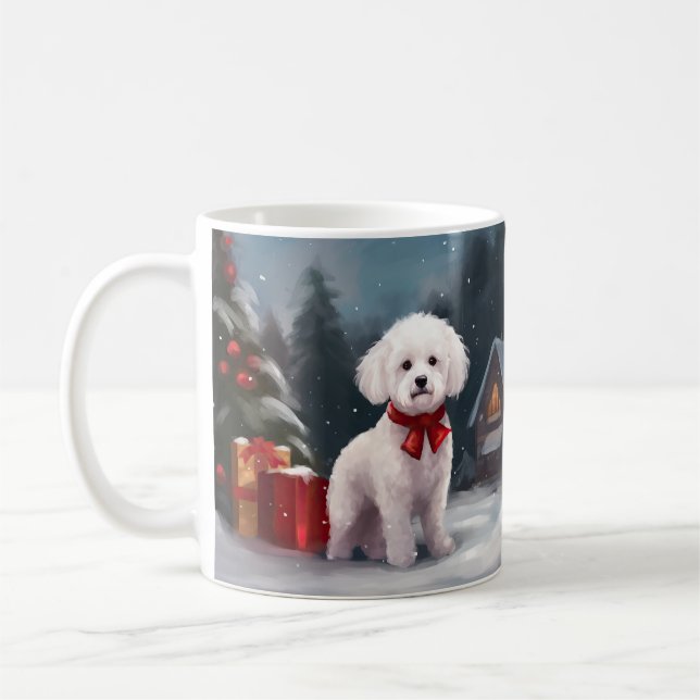 Caneca De Café Bichon Frise Dog no Natal da Neve (Esquerda)