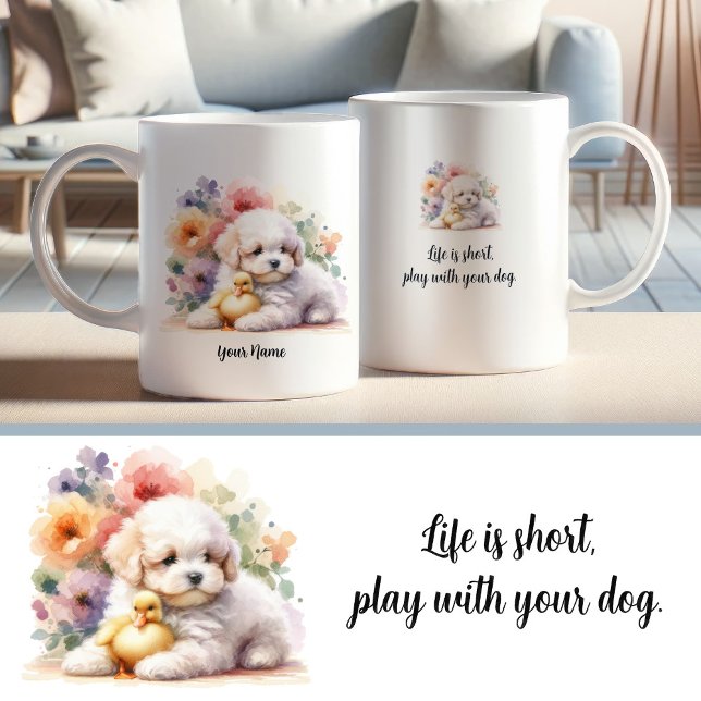 Caneca De Café Bichon Frise Mug Personalizado com Cotação Inspira (Criador carregado)