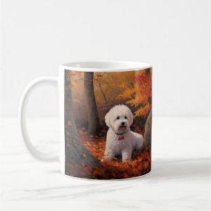 Caneca De Café Bichon Frise nas Folhas do outono Cai Inspire