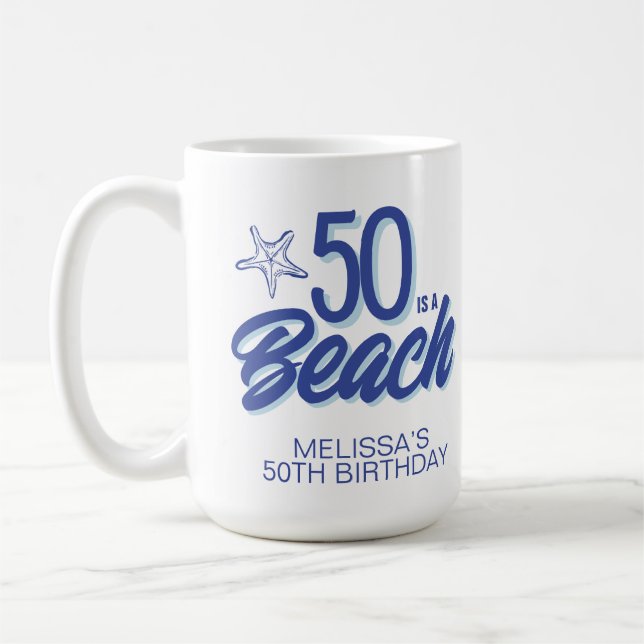 Caneca De Café Bicicleta 50º Aniversário de Praia Desenhada à Mão (Esquerda)