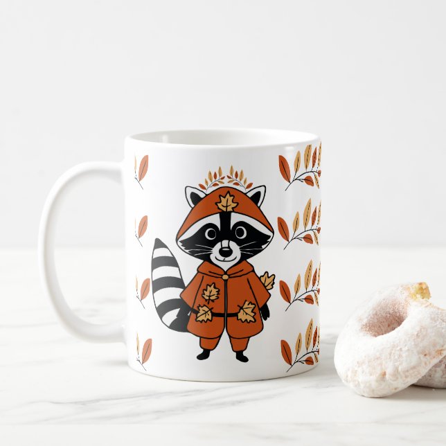Caneca De Café Bicicleta-branca com folhas de outono (Com Donut)