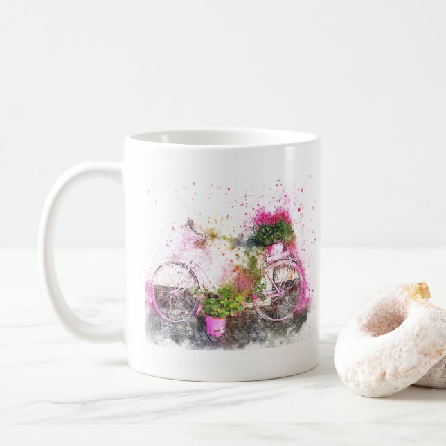 Caneca De Café Bicicleta e Flores - Cama de Café (Com Donut)