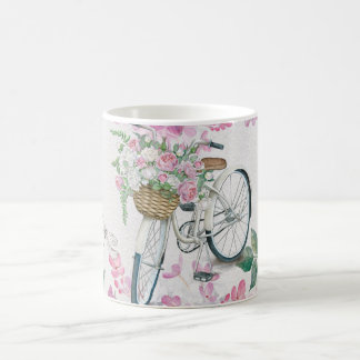 Caneca De Café Bicicleta e flores elegantes