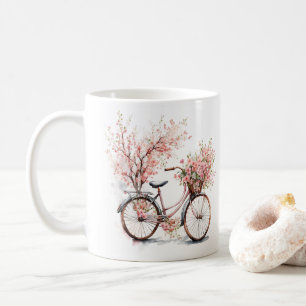 Caneca De Café Bicicleta Floral Cor-de-Água Rosa