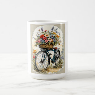 Caneca De Café Bicicleta Floral de Boho Minimalista
