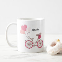 Bicicleta Rosa e Balões Cardíacos Personalizados