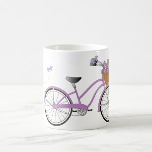 Caneca De Café Bicicleta Roxa com Borboletas