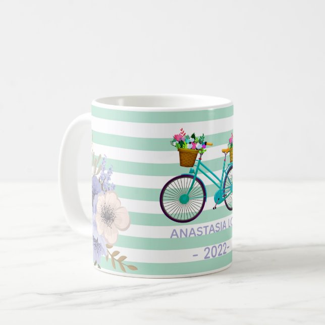 Caneca De Café Bicicletas de Flores Azuis Modernas (Frente Esquerda)