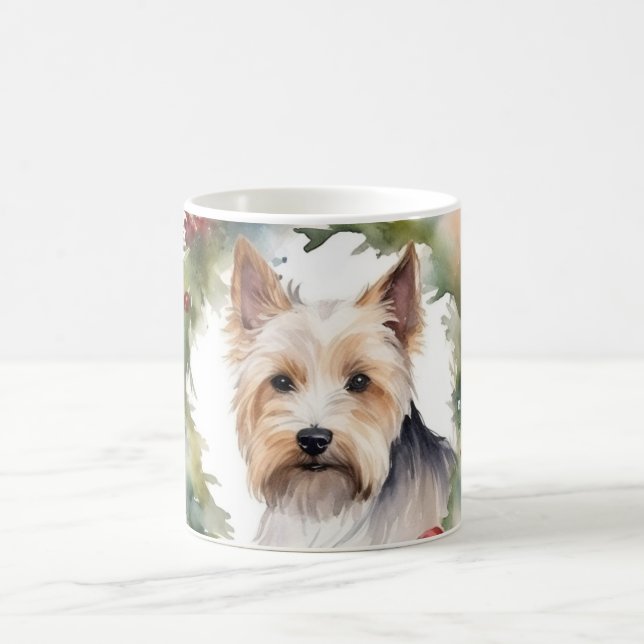 Caneca De Café Biewer Terrier Christmas Wreath Festivo Pup (Centro)