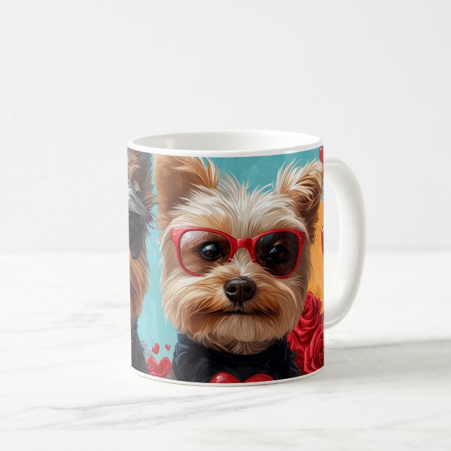 Caneca De Café Biewer Terrier Com Dia de os namorados De Rosas Ca (Frente Esquerda)