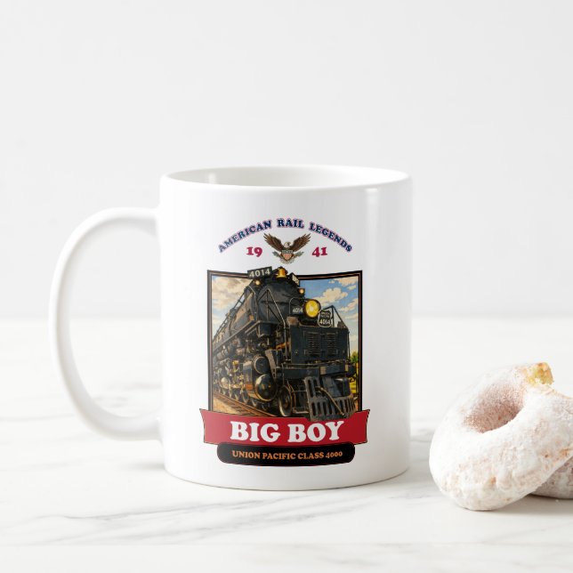Caneca De Café Big Boy 4014 Steam Locomotive Retro Illustration (Com Donut)