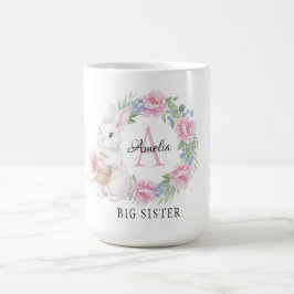Caneca De Café Big Sister Bunny Mug Personalized Pink Rose Flora