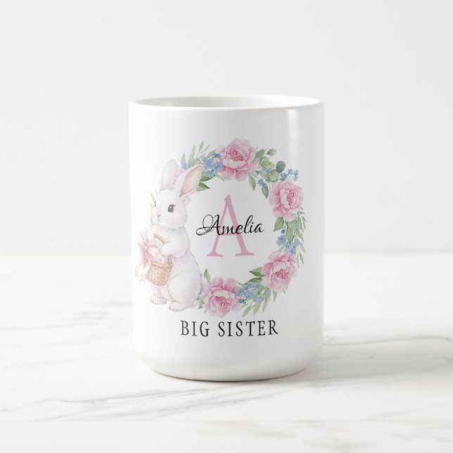 Caneca De Café Big Sister Bunny Mug Personalized Pink Rose Flora (Centro)