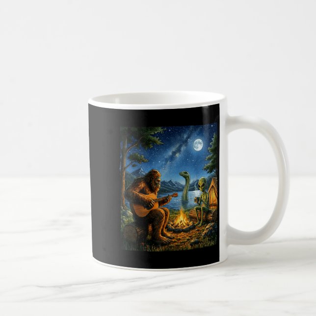 Caneca De Café Bigfoot And Alien Loch Ness Campfire Sasquatch Fun (Direita)