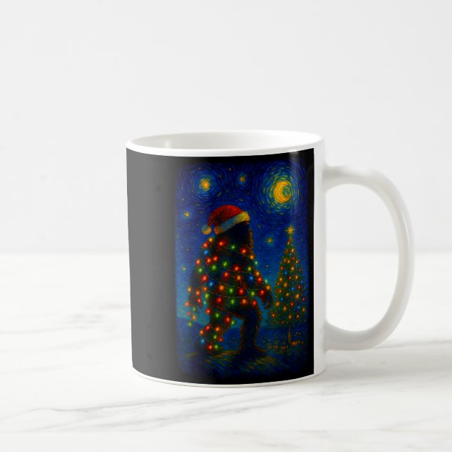 Caneca De Café Bigfoot Christmas Sasquatch Santa Hat Starry Night (Direita)