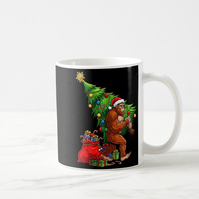 Caneca De Café Bigfoot Christmas Tree Xmas Lights Funny Sasquatch (Direita)