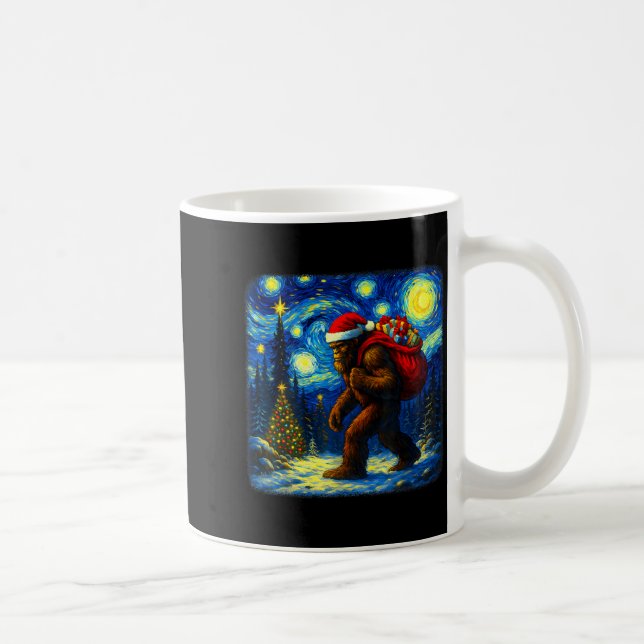 Caneca De Café Bigfoot Santa Christmas Starry Night Sasquatch Van (Direita)