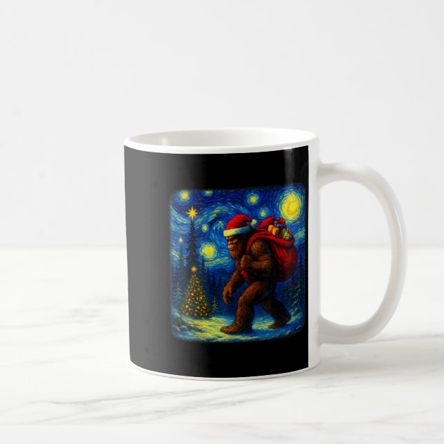 Caneca De Café Bigfoot Santa Christmas Starry Night Sasquatch Van (Direita)