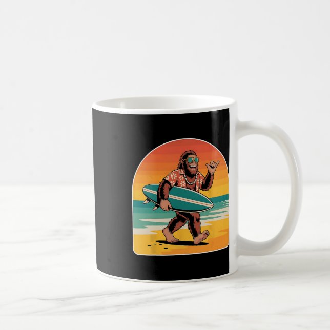 Caneca De Café Bigfoot Surfando Usando Óculos De Sol E Vibrações  (Direita)