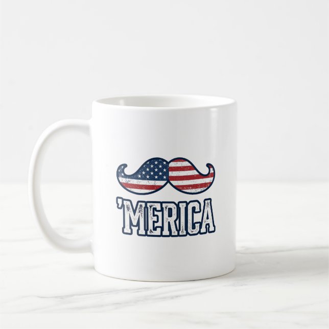 Caneca De Café Bigode Patriótico América Angustiado Desenho Vetor (Esquerda)