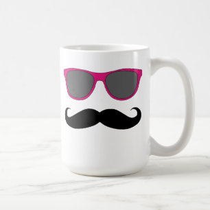 Caneca De Café Bigode preto e humor cor-de-rosa dos óculos de so