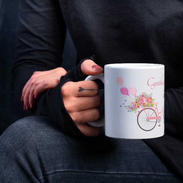 Caneca De Café Bike Floral Rosa Quimológica Personalizada (Criador carregado)