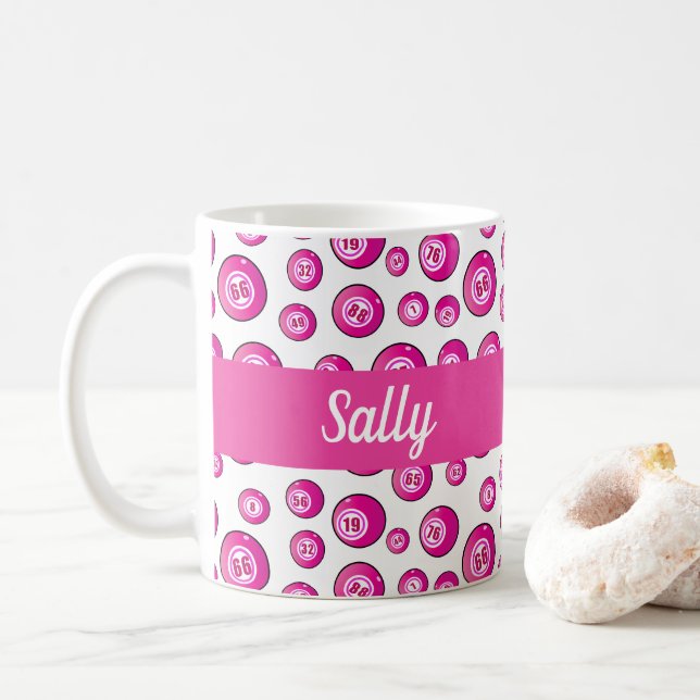 Caneca De Café Bingo Balls Rosa Personalizado (Com Donut)