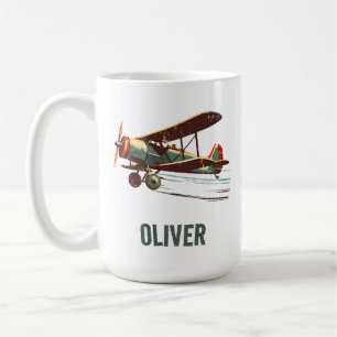 Caneca De Café Biplano Personalizado Vintage Retrô