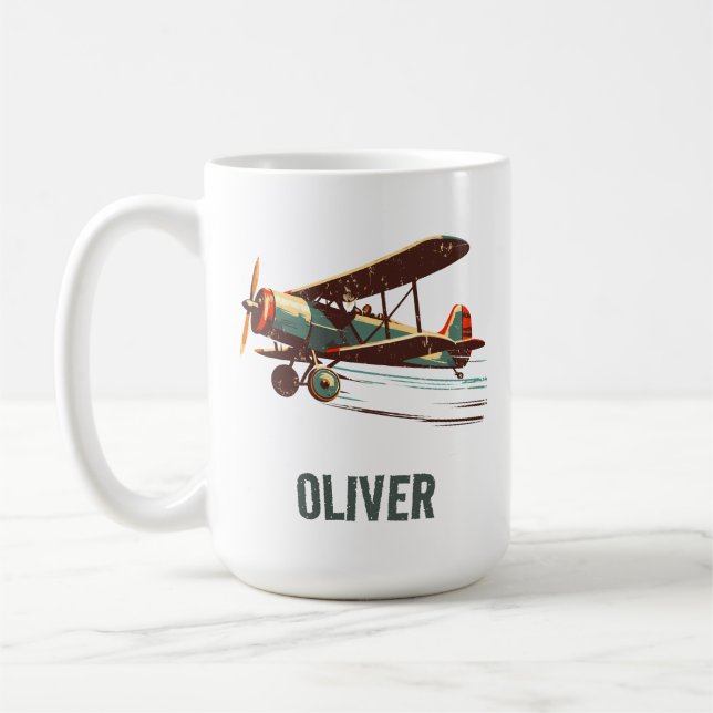 Caneca De Café Biplano Personalizado Vintage Retrô (Esquerda)