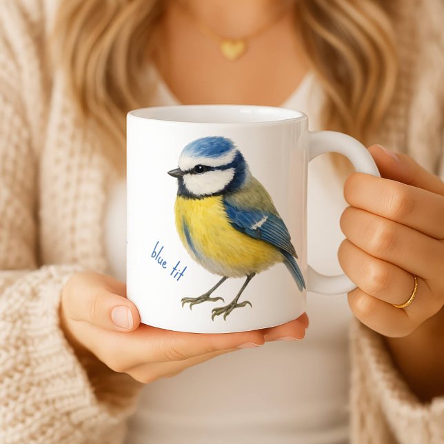 Caneca De Café Bird Blue Tit Mug, Watercolour Garden Bird Art (Criador carregado)