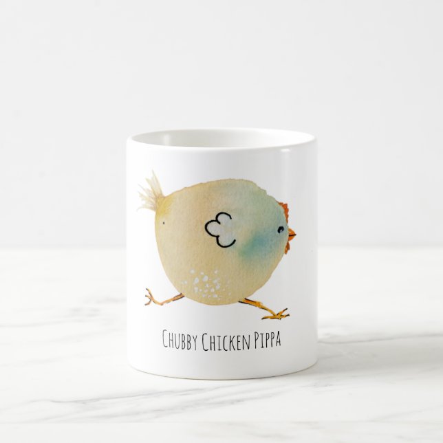 Caneca De Café Bird, chicken, watercolor, whimsical, chubby bird  (Centro)